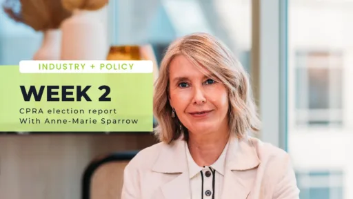 Portrait of Anne-Marie Sparrow with overlay text discussing Week 2 of the CPRA election report and healthcare policy developments during the Australian election campaign.